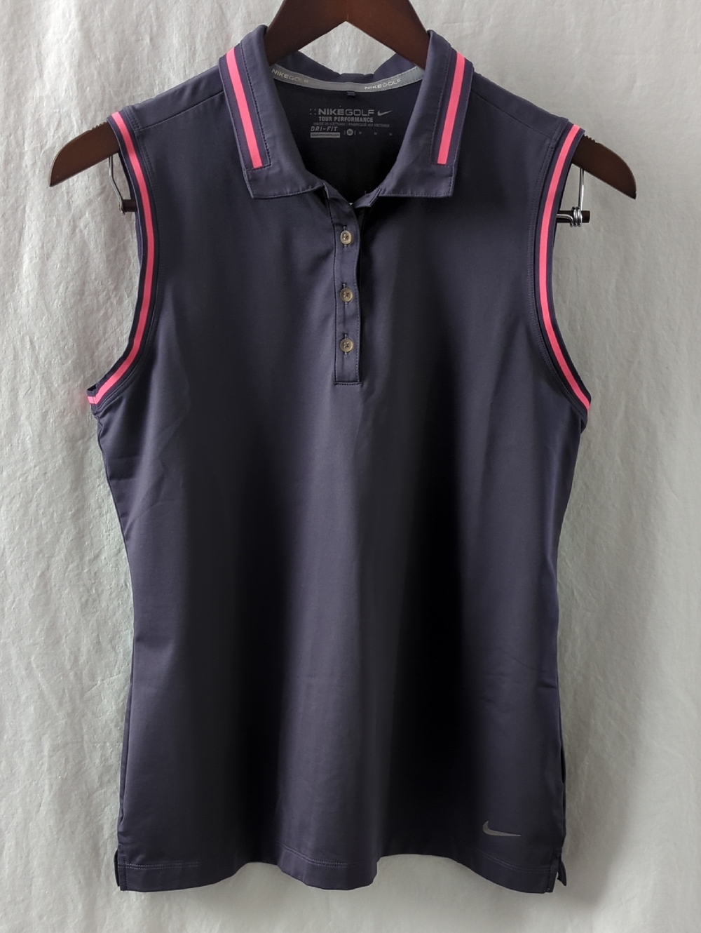 Nike Golf Tour Performance Dri-FIT Sleeveless Polo Purple Pink Trim Size M